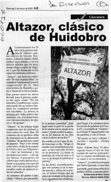 Altazor, clásico de Huidobro