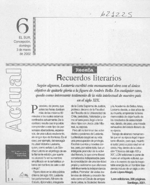 Recuerdos literarios  [artículo] Luis López-Aliaga