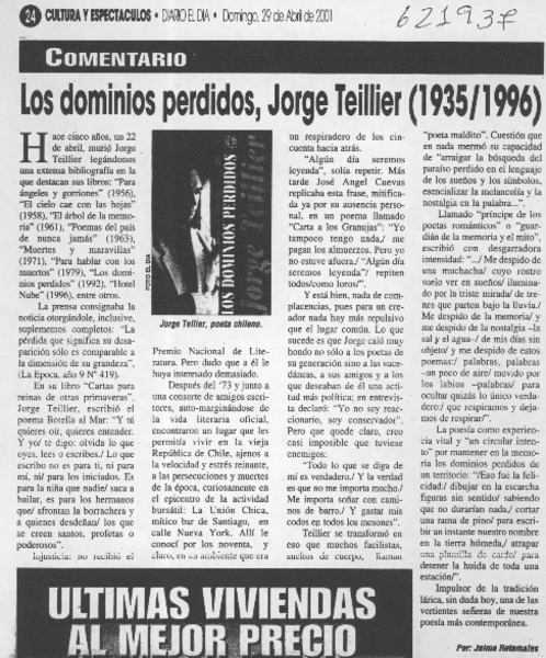 Los dominios perdidos, Jorge Teillier (19351996)  [artículo] Jaime Retamales