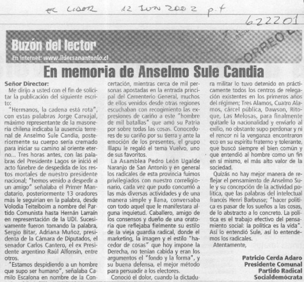 En memoria de Anselmo Sule Candia