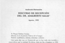 Discurso de recepción del Dr. Adalberto Salas