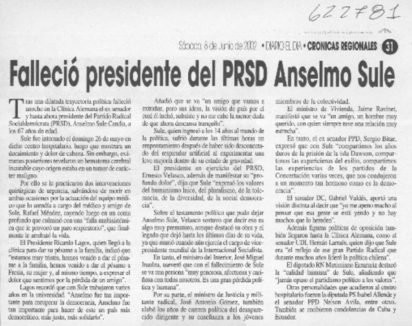 Falleció presidente del PRSD Anselmo Sule