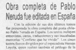Obra completa de Pablo Neruda fue editada en España