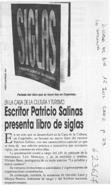 Escritor Patricio Salinas presenta libro de siglas