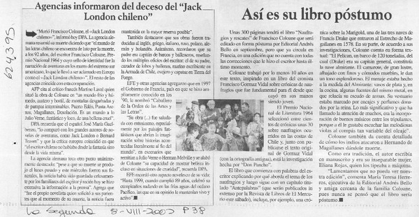 Agencias informaron del deceso del "Jack London chileno"