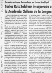 Carlos Ruíz Zaldívar incorporado a la Academia Chilena de la Lengua  [artículo]