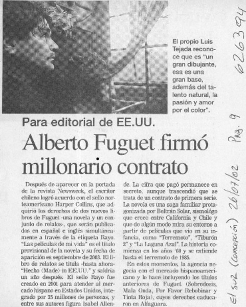 Alberto Fuguet firmó millonario contrato  [artículo]