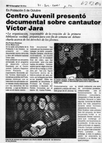 Centro juvenil presentó documental sobre cantautor Víctor Jara  [artículo] Patricio Rodríguez