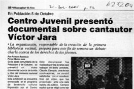 Centro juvenil presentó documental sobre cantautor Víctor Jara  [artículo] Patricio Rodríguez