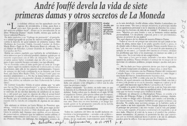André Jouffé devela la vida de siete primeras damas y otros secretos de La Moneda  [artículo]