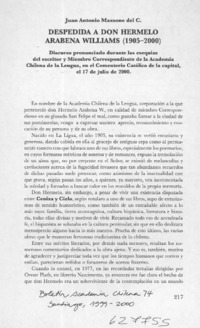 Despedida a don Hermelo Arabena Williams (1905-2000)  [artículo] Juan Antonio Massone