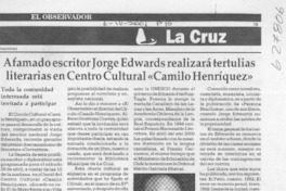 Afamado escritor Jorge Edwards realizará tertulias literarias en Centro Cultural "Camilo Henríquez"