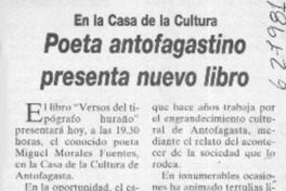 Poeta antofagastino presenta nuevo libro  [artículo]