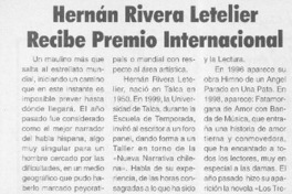 Hernán Rivera Letelier recibe Premio Internacional  [artículo]
