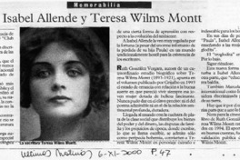 Isabel Allende y Teresa Wilms Montt  [artículo] Filebo