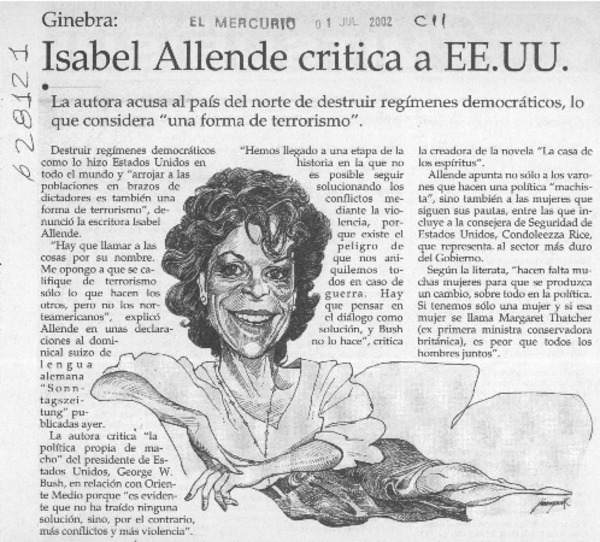 Isabel Allende critica a EE.UU.  [artículo]