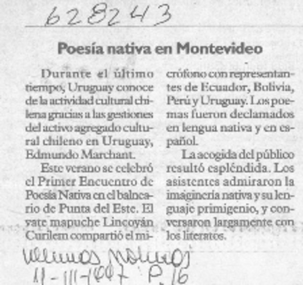 Poesía nativa en Montevideo  [artículo]