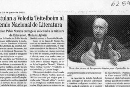 Postulan a Volodia Teitelboim al Premio Nacional de Literatura  [artículo]