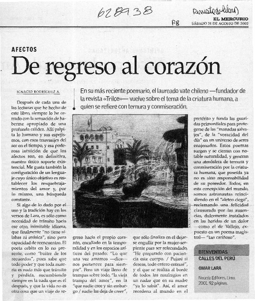 De regreso al corazón  [artículo] Ignacio Rodríguez A.