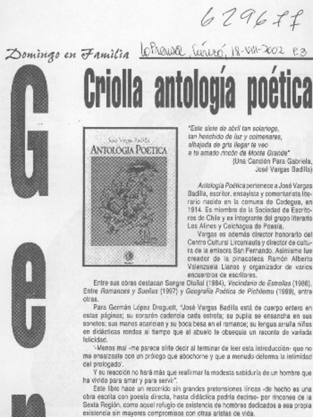 Criolla Antología poética  [artículo]