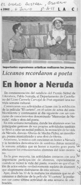 En honor a Neruda  [artículo]