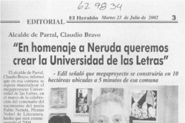 "En homenaje a Neruda queremos crear la Universidad de las Letras"  [artículo]