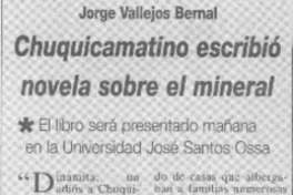 Chuquicamatino escribió novela sobre el mineral  [artículo]