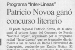 Patricio Novoa ganó concurso literario  [artículo]