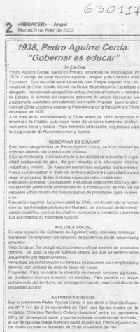 1938,Pedro Aguirre Cerda, "Gobernar es educar"  [artículo]