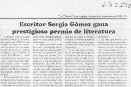 Escritor Sergio Gómez gana prestigioso premio de literatura  [artículo]
