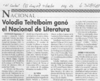 Volodia Teitelboim ganó el Nacional de Literatura  [artículo]