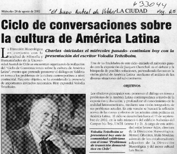 Ciclo de conversaciones sobre la cultura de América Latina  [artículo]