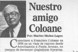 Nuestro amigo Coloane  [artículo] Marino Muñoz Lagos