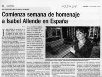 Comienza semana de homenaje a Isabel Allende en España  [artículo] A. G.