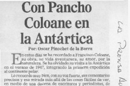 Con Pancho Coloane en la Antártica  [artículo] Oscar Pinochet de la Barra