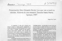 Presentación libro Eduardo Devés, Los que van a morir te saludan  [artículo] Sergio Grez Toso