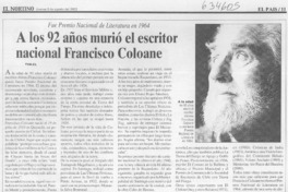 A los 92 años murió el escritor nacional Francisco Coloane  [artículo]