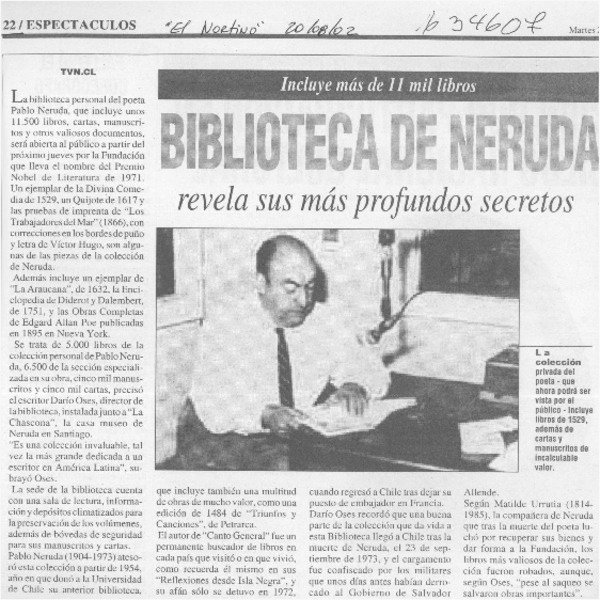 Biblioteca de Neruda revela sus más profundos secretos  [artículo]