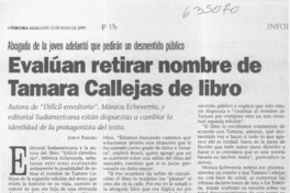 Evalúan retiran nombre de Tamara Callejas de libro  [artículo] Jorge Pereira