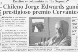Chileno Jorge Edwards ganó prestigioso premio Cervantes  [artículo]