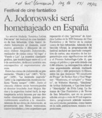 A. Jodorowsky será homenajeado en España  [artículo]