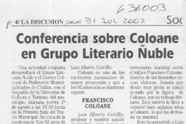 Conferencia sobre Coloane en grupo literario Ñuble  [artículo]