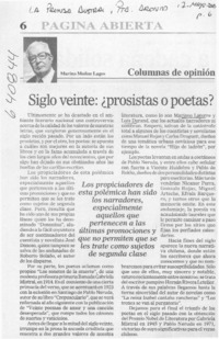 Siglo veinte, ¿prosistas o poetas?  [artículo] Marino Muñoz Lagos