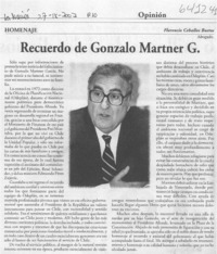 Recuerdo de Gonzalo Martner G.  [artículo] Florencio Ceballos Bustos