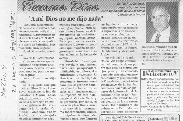 "A mí Dios no me dijo nada"  [artículo] Carlos Ruíz Zaldívar