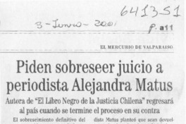 Piden sobreseer juicio a periodista Alejandra Matus  [artículo]