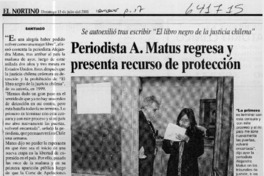 Periodista A. Matus regresa y presenta recurso de protección  [artículo]