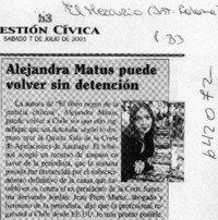 Alejandra Matus puede volver sin detención  [artículo]