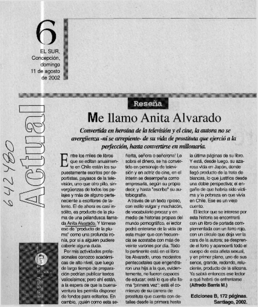 Me llamo Anita Alvarado  [artículo] Alfredo Barría M.
