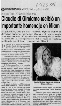 Claudio Di Girolamo recibió un importante homenaje en Miami  [artículo]